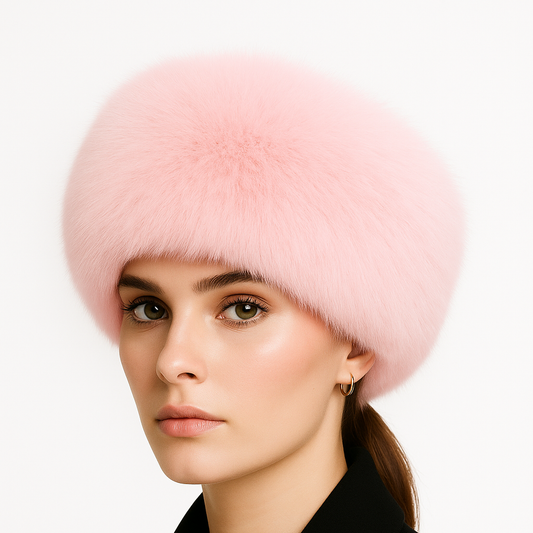 Chapka en fausse fourrure rose poudré