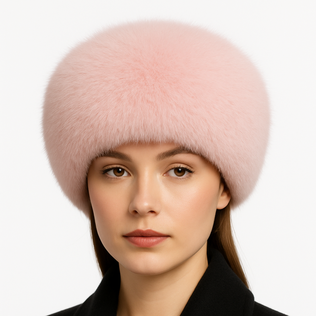 Chapka en fausse fourrure rose poudré